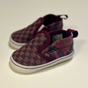 Vans / Infant Slip-On V Crib Checkerboard Shoes, Burgundy, 3-6 Months